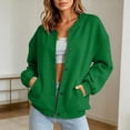 thumbnail image 1 of Bomber Jacket for Women Casual Snap Button Sweatshirt Long Sleeve Plain Jackets Women's Fall Winter Outfits (Green XXL), 1 of 4