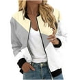 thumbnail image 1 of Bomber Jacket for Women Lightweight Varsity Zip Up Coat Graphic Print Fall Casual Long Sleeve Moto Windbreaker (L, Yellow), 1 of 5