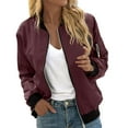 thumbnail image 1 of Bomber Jacket for Women Long Sleeve Casual Floral Zip Up Windbreaker Coat Stand Collar Lightweight Short Outerwear with Pockets, 1 of 4