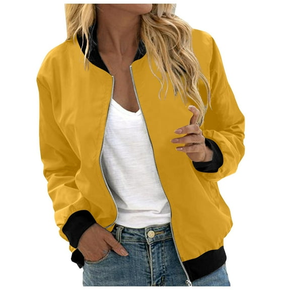 Bomber Jacket for Women Long Sleeve Casual Floral Zip Up Windbreaker Coat Stand Collar Lightweight Short Outerwear with Pockets