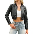 thumbnail image 1 of Allegra K Women's Bomber Jacket Cropped Faux Leather Jackets Casual Zip Up PU Moto Bike Outwear M Black, 1 of 6