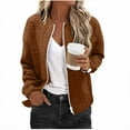 thumbnail image 1 of Bomber Jacket for Women without Hood, Womens Solid Textured Casual Full Zip Cardigan Coats Fall Winter Outerwear (L, Brown), 1 of 6