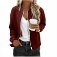thumbnail image 1 of Bomber Jacket for Women without Hood, Womens Solid Textured Casual Full Zip Cardigan Coats Fall Winter Outerwear (M, Wine), 1 of 6