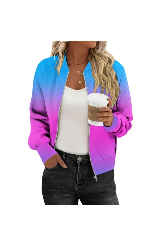 Bomber Jacket in Women, Fall Jackets for Women Fashion Ombre Tie Dye Full Zip Up Womens Fall Clothing