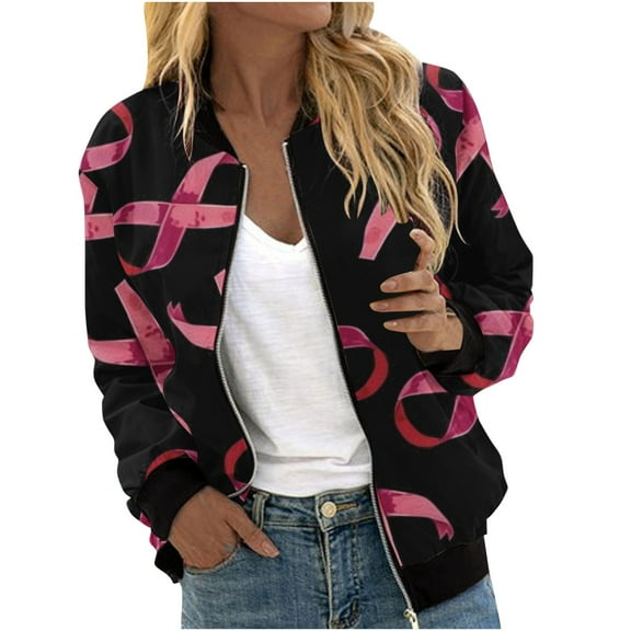 Bomber Jackets for Women Fall Casual Button Down Long Sleeves Trendy Varsity Jacket Outerwear Coat with Pockets Women Jacket Lightweight Short Coat,Women Sweatshirt Zip Up Pink D XXL
