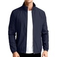 thumbnail image 1 of Bomber Jackets for Men Full Zip Up Stand Collar Jacket Long Sleeve Lightweight Windbreaker Outdoor Recreation Coats with Pocket Dark Blue 5XL, 1 of 6