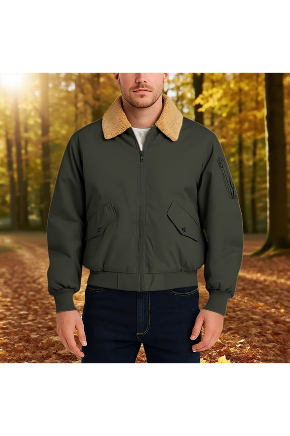 Bomber Jackets for Men Green Outerwear Sherpa Jacket Zip Up Winter Warm Men's Coat