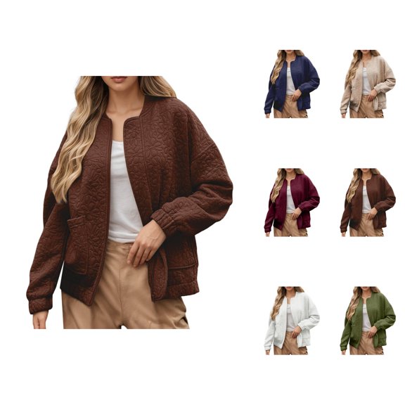 Bomber Jackets for Women 2025 Fall Long Sleeve Jacquard Lightweight Zip Up Casual Jackets Coat with Pockets Outerwear