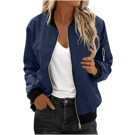 Bomber Jackets for Women Full Zip Up Lightweight Rain Coats Casual Windbreaker Fall Flight Jacket with Pockets