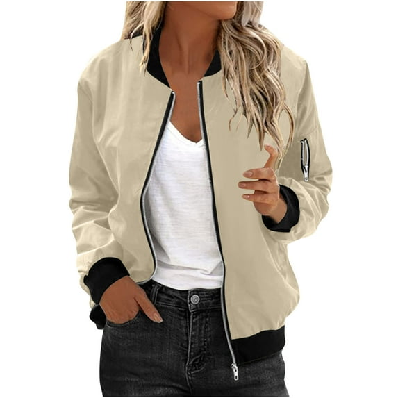 Bomber Jackets for Women Full Zip Up Lightweight Rain Coats Casual Windbreaker Fall Flight Jacket with Pockets