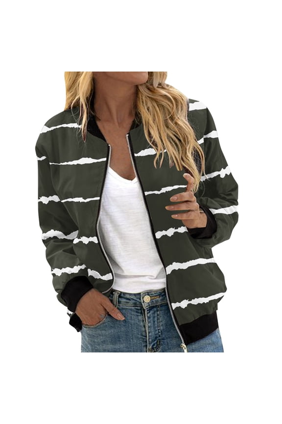 Bomber Lightweight Jackets Zip Up Casual Spring Fall Coat Jacket Womens Fashion Print Windbreaker with Pockets (M, Army Green 02)