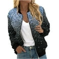thumbnail image 1 of Bomber Lightweight Jackets Zip Up Casual Spring Fall Coat Jacket Womens Fashion Print Windbreaker with Pockets (XL, Blue), 1 of 5