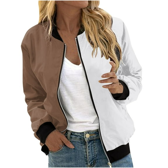 Bomber Lightweight Jackets Zip Up Casual Spring Fall Coat Jacket Womens Fashion Print Windbreaker with Pockets (XL, Brown)