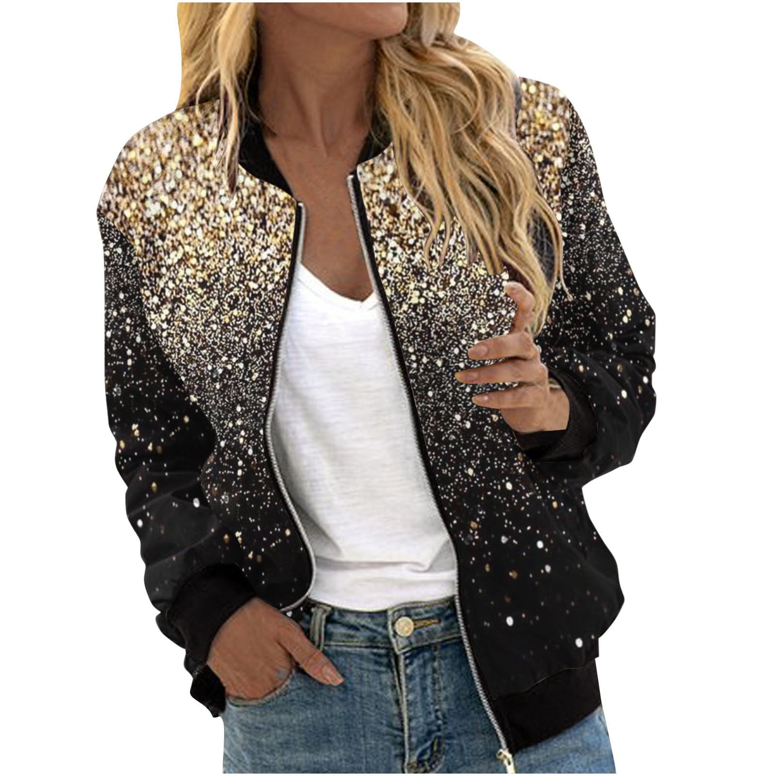 Women Bomber Jacket Casual Jackets Lightweight Zip Up Jacket Classic Solid Jacket