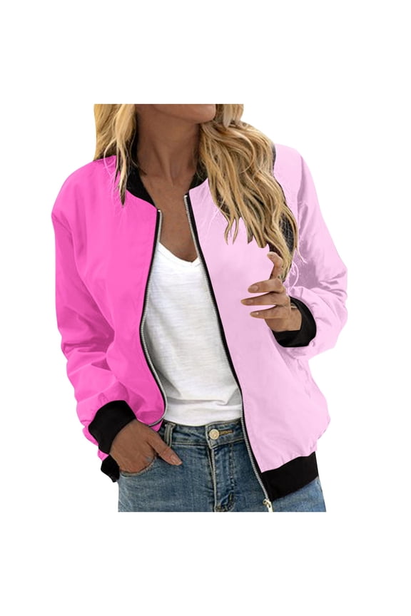 Bomber Lightweight Jackets Zip Up Casual Spring Fall Coat Jacket Womens Fashion Print Windbreaker with Pockets (XL, Pink)