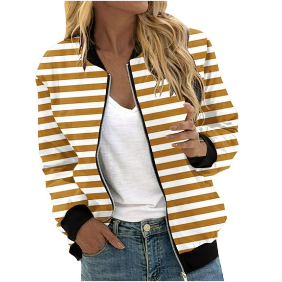 Bomber Lightweight Jackets Zip Up Casual Spring Fall Coat Jacket Womens Fashion Print Windbreaker with Pockets (XL, Yellow)