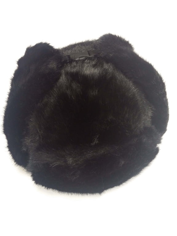 Bomber Trapper Men's Russian Winter Faux Mink Fur Pilot Aviator Ear Flaps Hat (2X, BLACK)