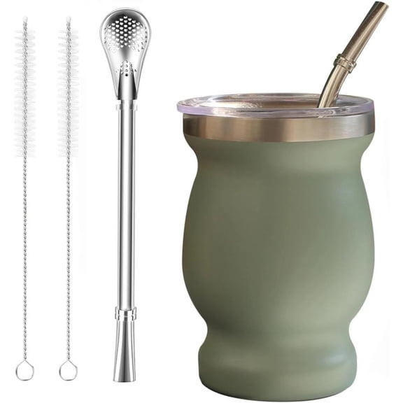 Bombilla Yerba Mate Gourd, 8Oz Stainless Steel Tea Cup Set with a Multifunctiona