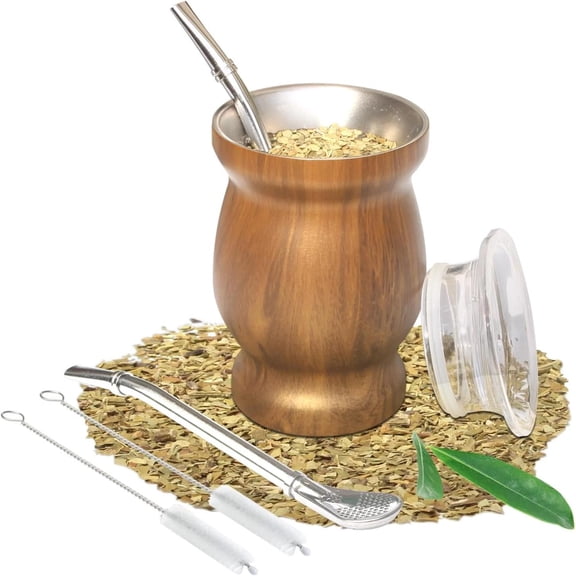 Bombilla Yerba Mate Gourd, 8Oz Stainless Steel Tea Cup Set with a Multifunctiona