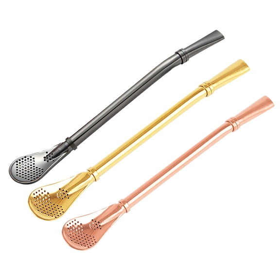 Bombilla Yerba Mate Straws, Reusable Colorful Tea Coffee Cocktail Stainless Steel Bent Smooth Flow Drinking Stir Filter Spoon Straws with Cleaning Brush