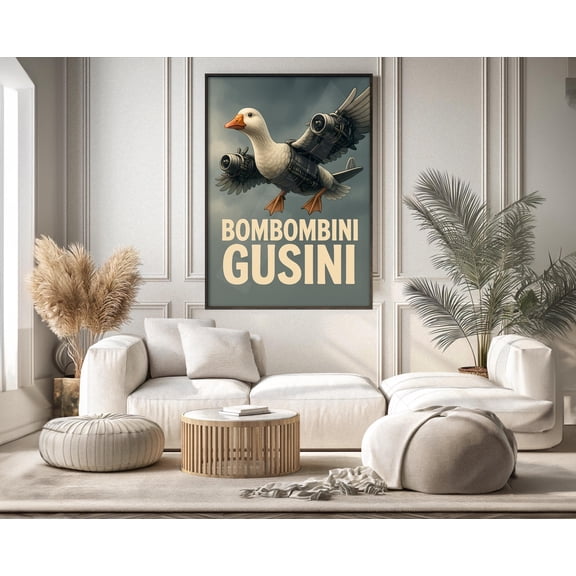 Bombombini Gusini Goose Poster, Funny Jetpack Meme Wall Art, Viral Italian Brainrot Decor, Surreal Tiktok Goose Print , Poster Print Only