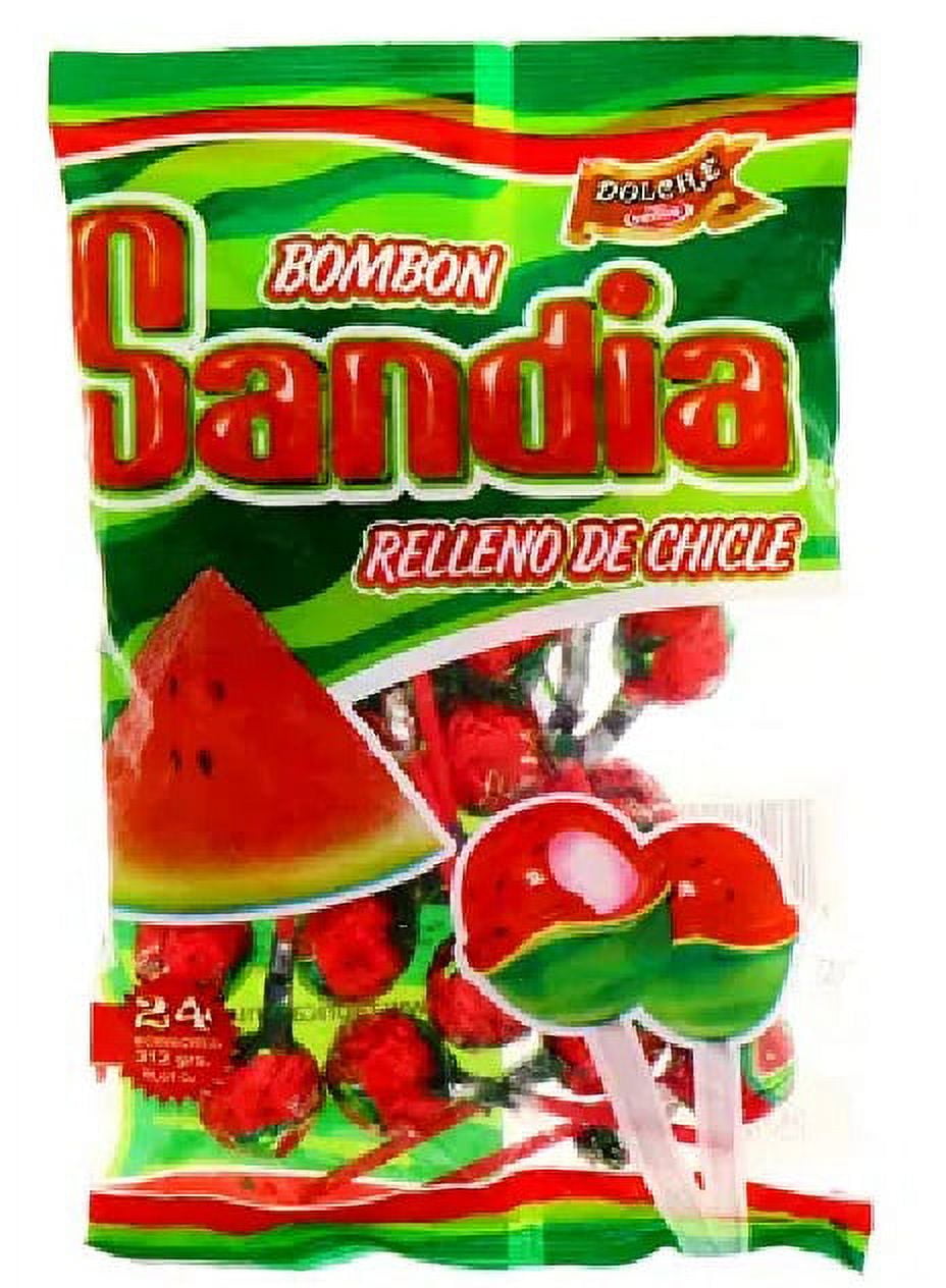 Bombon Venus Dolche watermelon flavor 24 Lollipop sabor Sandía Relleno De  Chicle 384 Gr