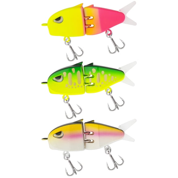Bombrooster 3-Pack Mini Glide Baits | Slow-Sinking Swimbaits with Dual Hooks, Multi-Jointed Raptor Lures for Bass, Pike & Game Fish, Green