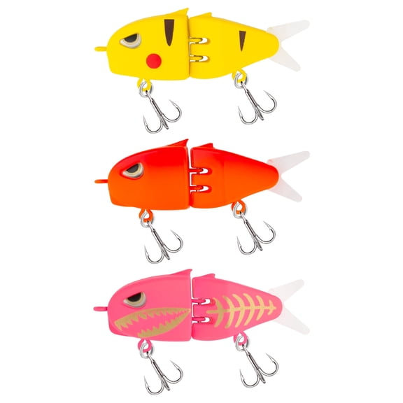 Bombrooster 3-Pack Mini Glide Baits | Slow-Sinking Swimbaits with Dual Hooks, Multi-Jointed Raptor Lures for Bass, Pike & Game Fish, Red
