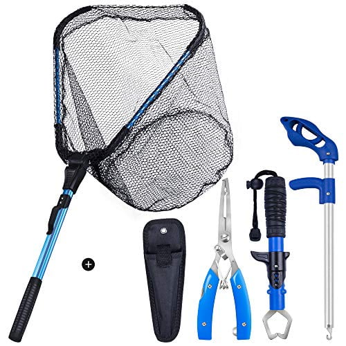 Bombrooster 4-in-1 Fishing Tool Kit: Landing Net, Pliers, Fish Gripper, Hook Remover. Kayak Fishing Gear & Boat Fishing Accessories for Freshwater Saltwater Fishing