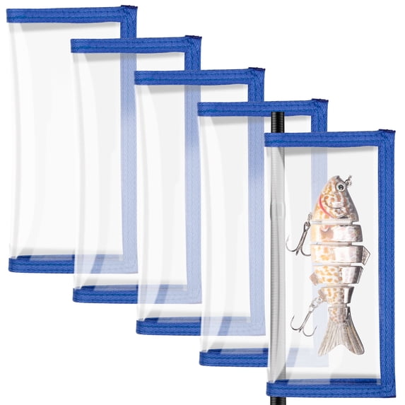 Bombrooster 5 Pack Transparent Fishing Lure Wraps – Protect & Organize Crankbaits, Swimbaits – Hook-and-Loop Closure for Fishing Rods & Poles, Blue