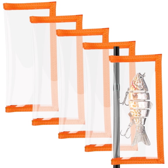 Bombrooster 5 Pack Transparent Fishing Lure Wraps – Protect & Organize Crankbaits, Swimbaits – Hook-and-Loop Closure for Fishing Rods & Poles, Orange