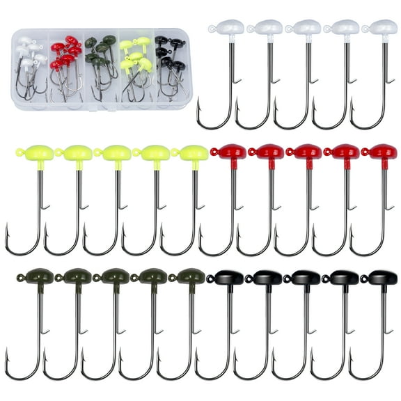 Bombrooster Bright Colored Mushroom Head Jigs, 25-Pack Weedless Ned Rigs for Bass - 1/8oz, 3/16oz, 1/4oz Sizes