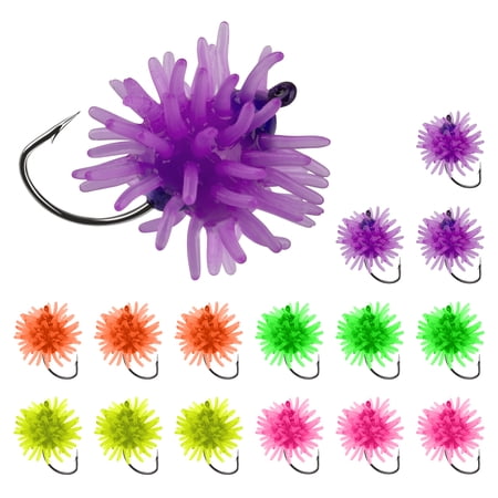 Bombrooster Pre-Rigged Floating Sea Urchin Lures with Hooks – Soft Tentacle Baits for Bass, Available in 5/9/10/15 Packs (1/1.5/2 Inch)