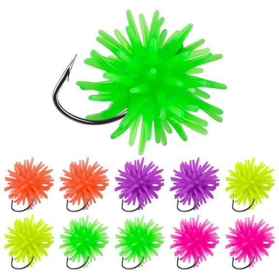 Bombrooster Pre-Rigged Floating Sea Urchin Lures with Hooks – Soft Tentacle Baits for Bass, Available in 5/9/10/15 Packs (1/1.5/2 Inch)