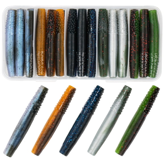 Bombrooster Soft Plastic Worm Fishing Lures Kit, Finesse TRD Stick Worms and Ned Rig Baits with Jig Heads for Bass Fishing, Freshwater Bass Soft Baits