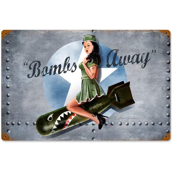 Bombs Away Tin Signs - Vintage Style Metal Signs As Wall Decor, Decorative Retro Coffee Bar Sign, 8 x 12 inches