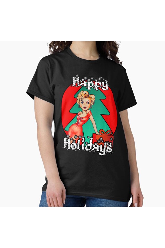 Bombshell Holiday Fun Cartoon Illustration Christmas Unisex T-Shirt, up to size 5XL