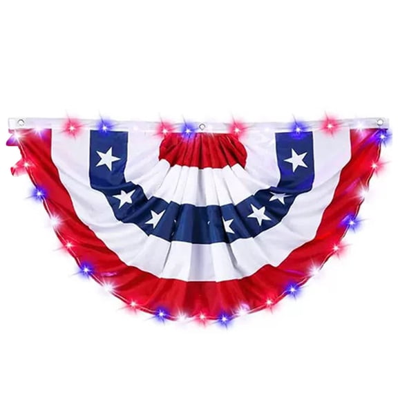 Bomd 1.5 X 3 Ft LED Patriotic Bunting Banner for America's 250th, Half Fan American Flag for 4th of July Decorations Outdoor, Memorial Patriotic Decor Banner Flags for Independence Day(2 pack)