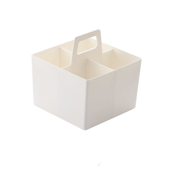 Bomd 4-Compartment Plastic Condiment Caddy With Handle, Divided Storage Carrier, Separated Slots Hold Utensils, Napkins And Sauce Bottles, Practical Organizer For Home Kitchen,White,S