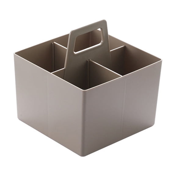 Bomd 4-Compartment Plastic Condiment Caddy With Handle, Divided Storage Carrier, Separated Slots Hold Utensils, Napkins And Sauce Bottles, Practical Organizer For Home Kitchen,Brown,S