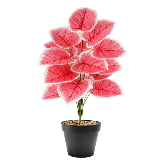 Bomd Artificial Pink Taro Leaf Potted Plant, Faux Greenery with Pot, Realistic Texture No Watering Needed Fake Plant for Home Office Desktop Shelf Balcony Decor(18leaves,29.5In)