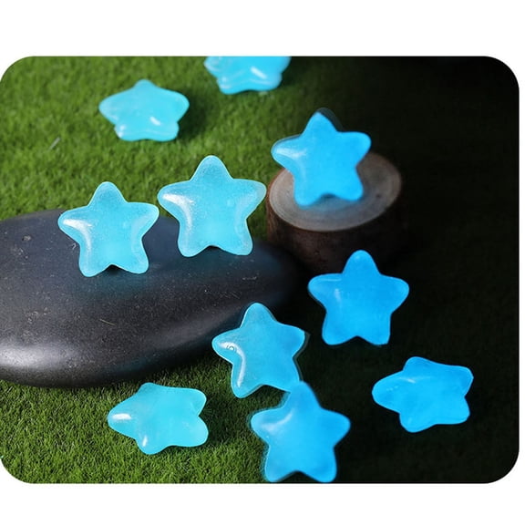 Bomd Colorful Star-Shaped Glow Pebbles, 100 pcs Light Blue Glowing Rocks for Outdoor Decor, Garden Lawn Yard, Aquarium, Walkway, Fish Tank, Pathway, Luminous Pebbles Powered by Light or Solar