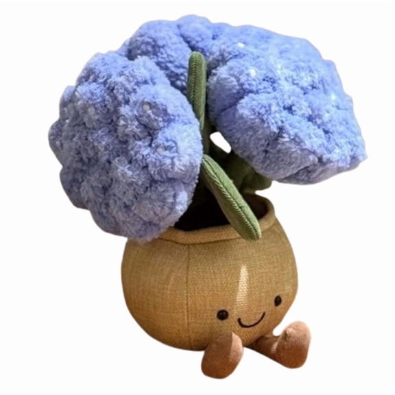 Bomd Cute Hydrangea Plant Plush Pillow, Soft Stuffed Flower Pot Cushion with Smiling Face, Adorable Floral Decor for Couch Bed & Camping Chair, Purple