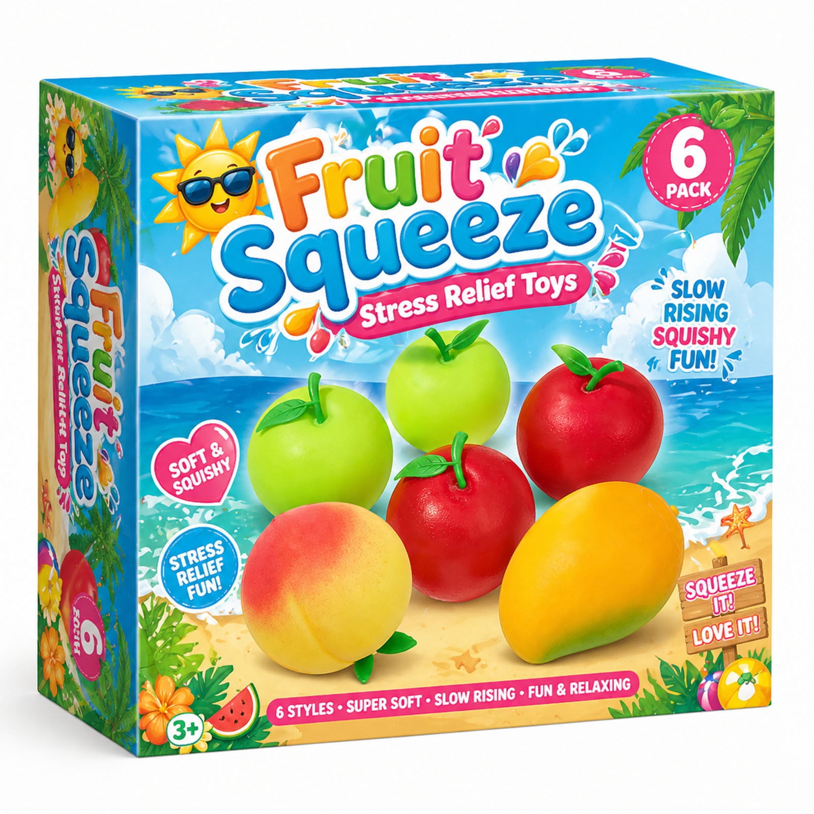 Bomd Fruit Squishies Stress Relief Toys 6 Pack, Slow Rising Soft Squishies, Cute Fruit Squeeze Toys for Kids and Adults, Anxiety Relief Fidget Toys, Party Favors