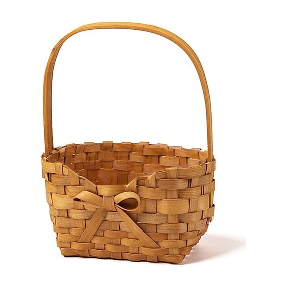 Bomd Handwoven Wicker Flower Girl Basket With Bow Wedding Petal Basket For Holding Petals & Small Gifts, Exquisite Hand-Woven Craft For Bridal Ceremony, Party And Holiday Present,10.6×6.5×4.7In