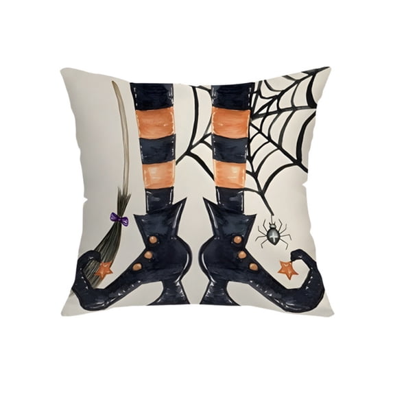 Bomd Happy Halloween Pillows Covers 18x18 for Fall Decorations, Watercolor Haunted House Witch Hat Legs, Spooky Orange and Black Decorative Throw Pillow Cases Indoor Outdoor Decor(#C)