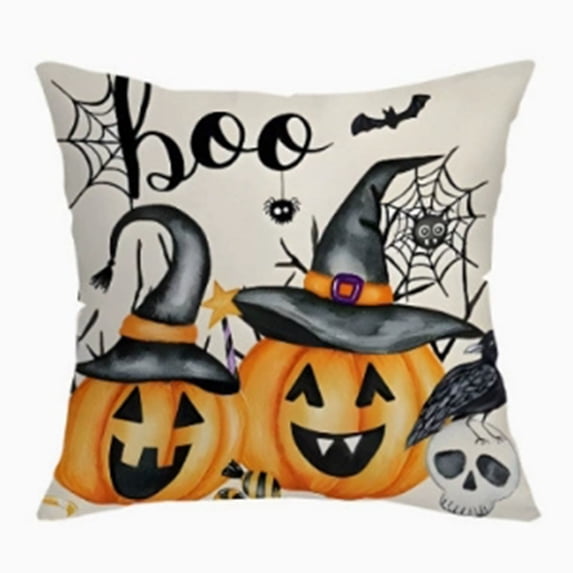Bomd Happy Halloween Pillows Covers 18x18 for Fall Decorations, Watercolor Haunted House Witch Hat Legs, Spooky Orange and Black Decorative Throw Pillow Cases Indoor Outdoor Decor(#B)