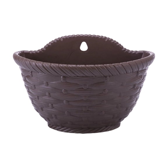Bomd Semi Circle Hanging Wall Planter, Wall Mounted Half Round Flower Pot for Outdoor Indoor Decoration, Imitation Rattan Plastic Baskets Container with Drainage, for Home Office Balcony Fence