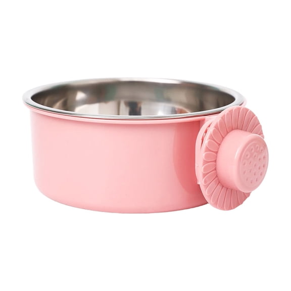 Bomd Small Hanging Pet Dog Bowl, Removable Stainless Steel Pet Kennel Hanging Food Water Feeder Bowl Cage Coop Cup for Puppy Medium Dog Cat Rabbit Ferret Bird Pink