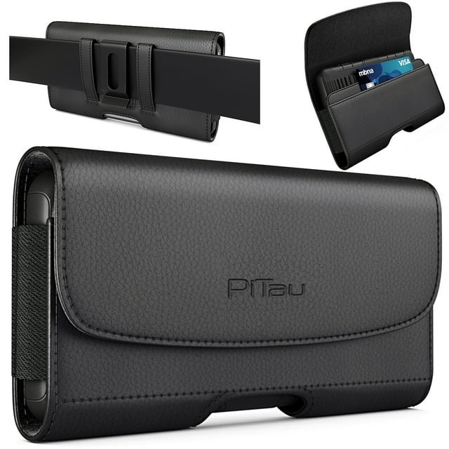 Cell Phone Belt Holder for iPhone 15 15 Pro 14, 14 Pro 13 Pro, 13 12 Pro, 12, iPhone 11, XR, Premium Holster Case with Belt Clip for Men ID Card Pouch (Fits Otterbox Commuter Case on)